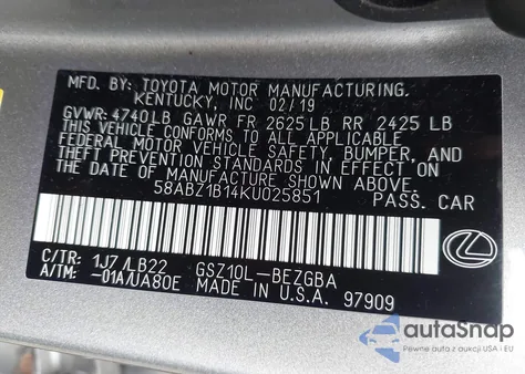 2019 Lexus Es 350 Luxury from USA, damaged, VIN 58ABZ1B14KU025851